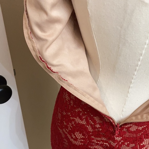 Like new Bisou Bisou red lace nude slip dress - Picture 10 of 11